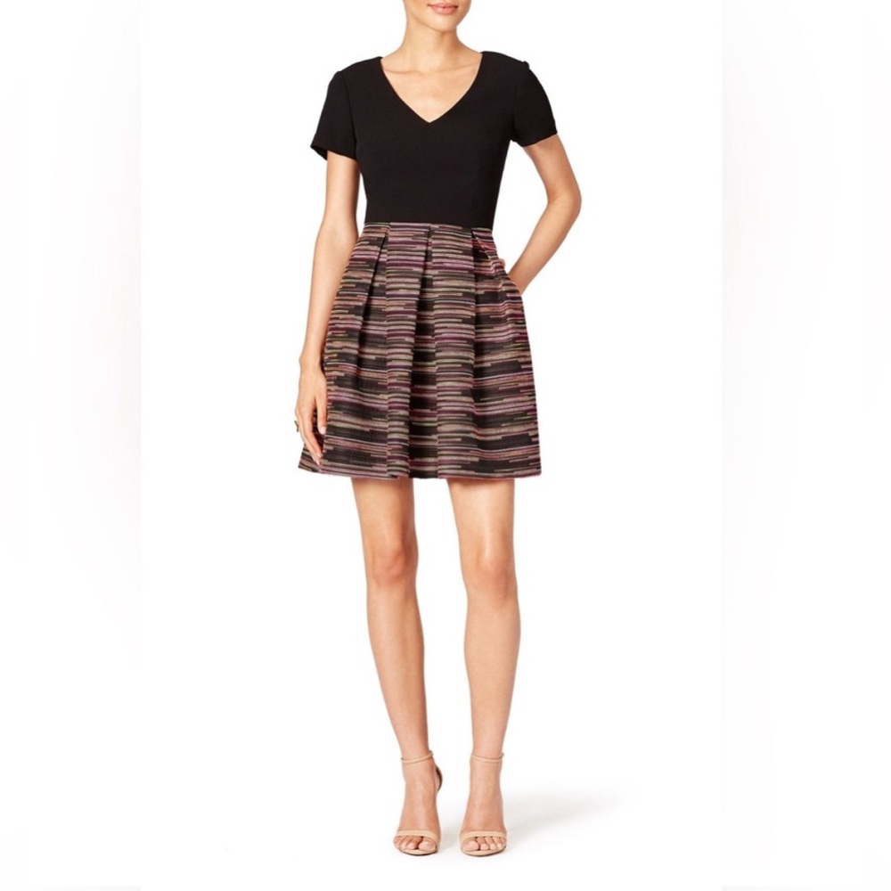 NWT Trina Turk Women’s “Katerina” Dress Black Top/Multicolor Tweed Skirt Size 0